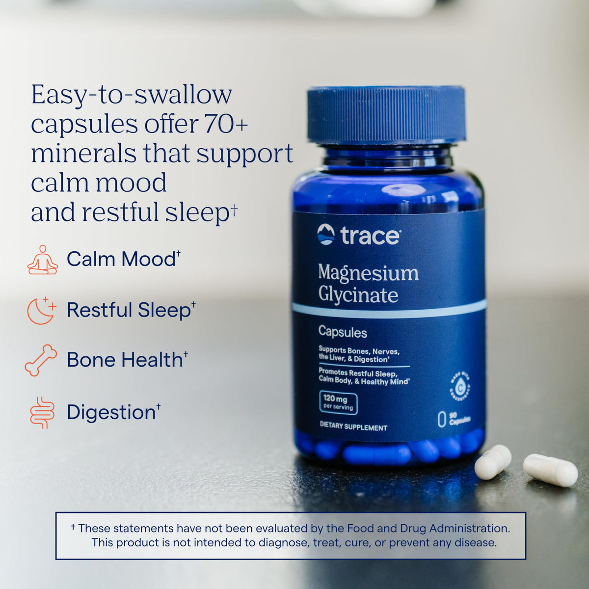 Trace Minerals Capsules de Magnésium Glycinate 120 mg, flacon arrière