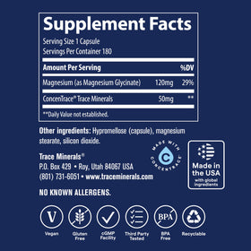 Trace Minerals Capsules de Magnésium Glycinate 120 mg, vue latérale