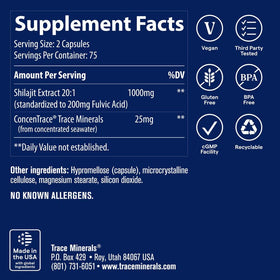 Trace Minerals Capsules de Shilajit, vue latérale des capsules