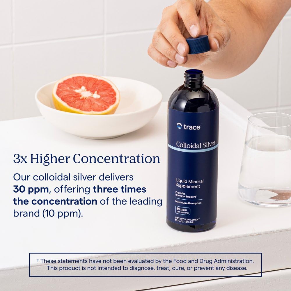 Trace Minerals Colloidal Silver 472g avec verre d'eau