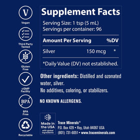 Trace Minerals Colloidal Silver 472g étiquette avec ingrédients