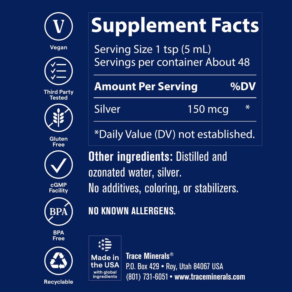 Trace Minerals Complément Alimentaire Argent Colloïdal 240 ml arrière