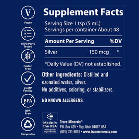 Trace Minerals Complément Alimentaire Argent Colloïdal 240 ml arrière