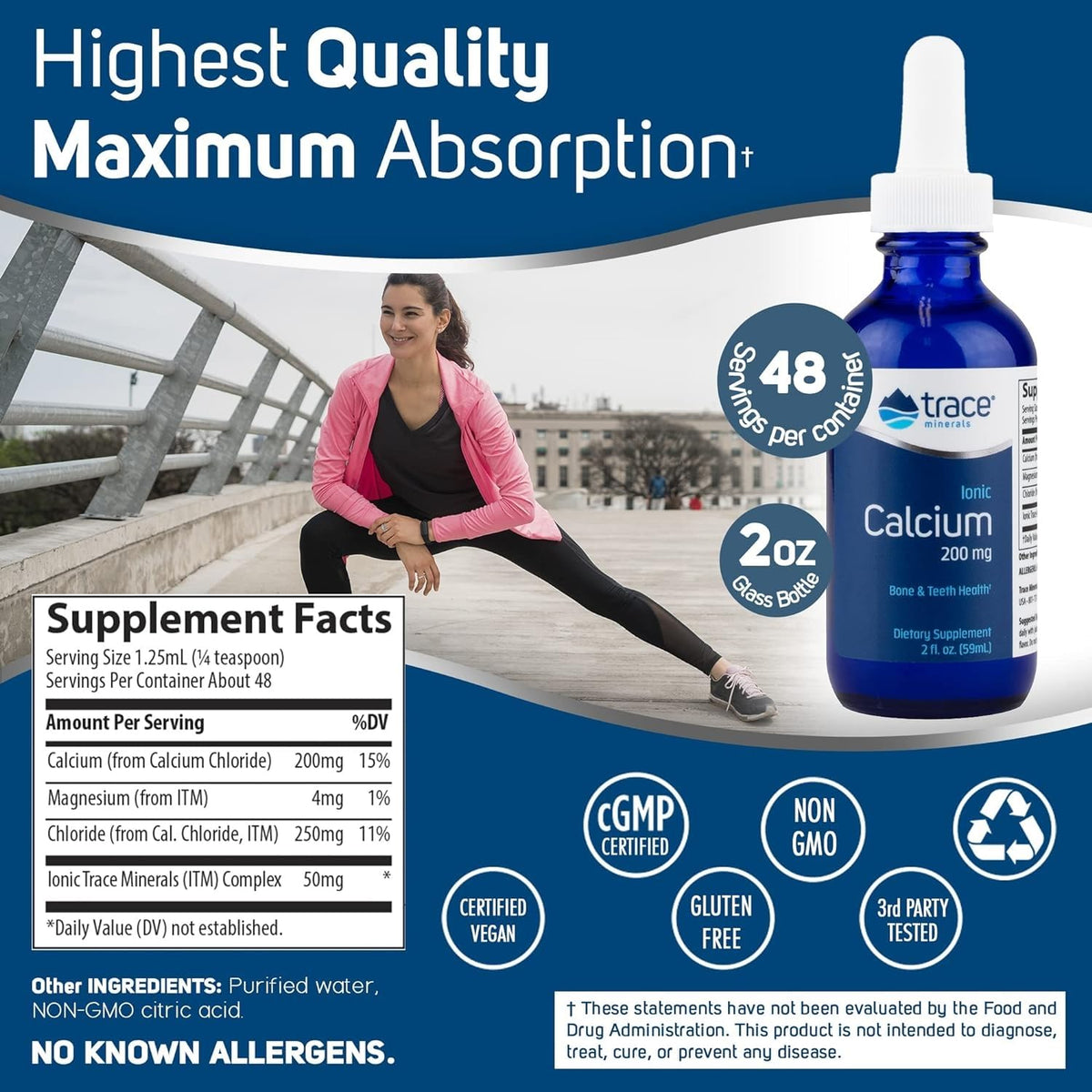 Trace Minerals Complément Alimentaire Calcium Ionique 200mg étiquette