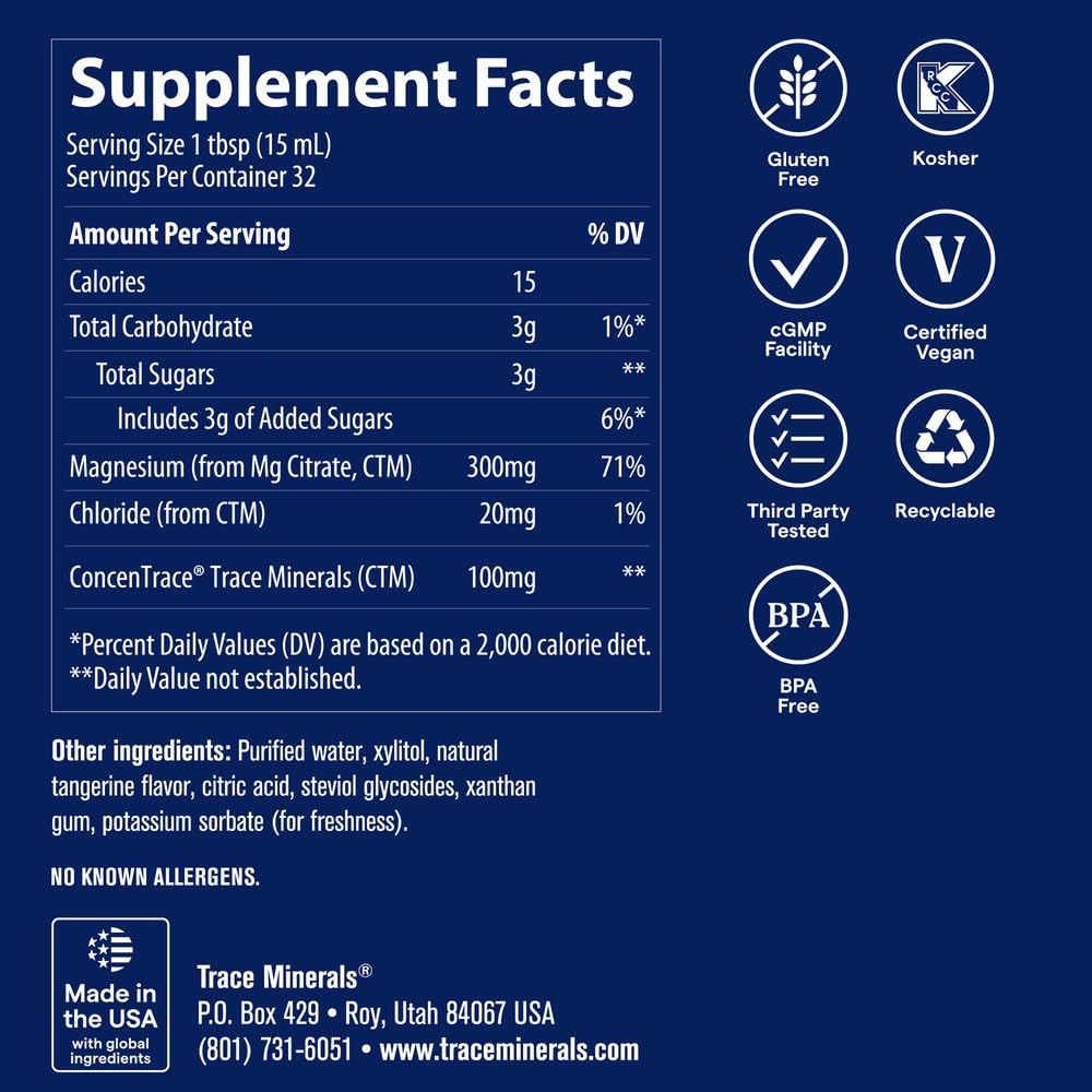 Trace Minerals Complément Alimentaire Magnésium Liquide 300 mg étiquette