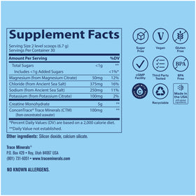 Trace Minerals Créatine + Électrolytes ingrédients sur l'étiquette