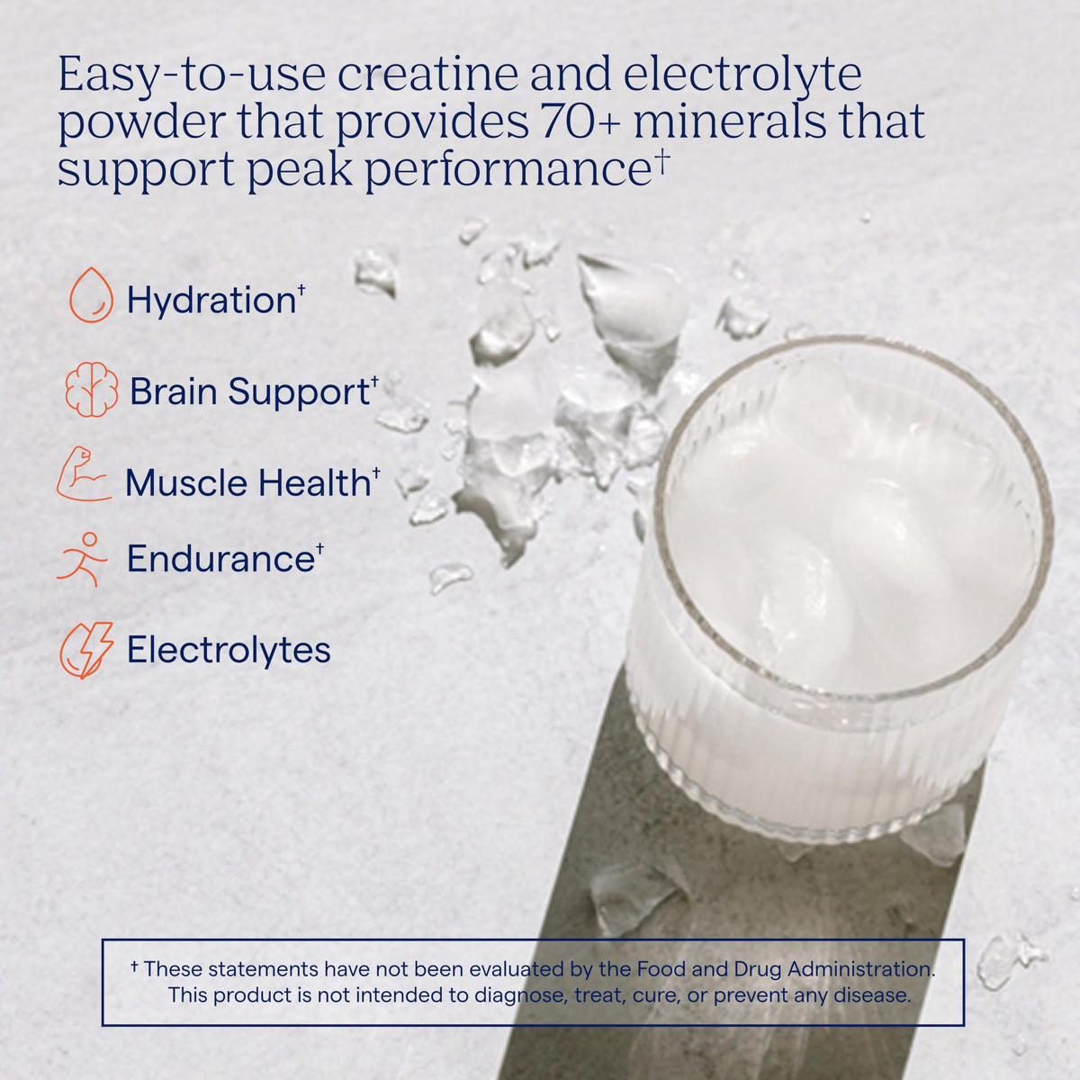 Trace Minerals Créatine + Électrolytes mélange de poudre dans un verre