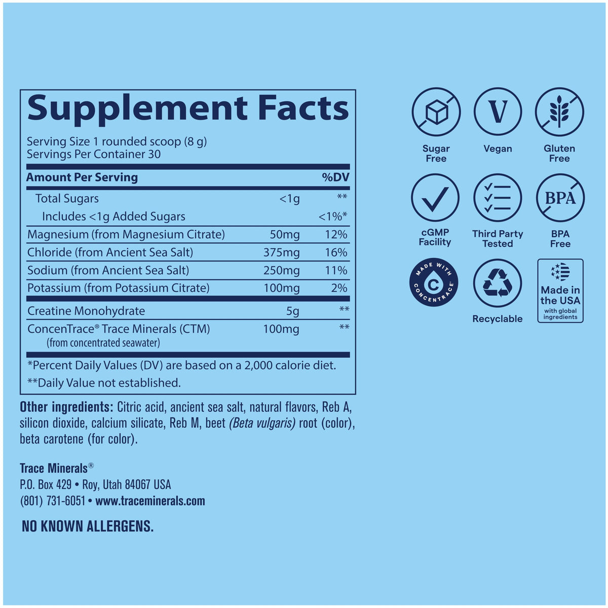 Trace Minerals Créatine + Électrolytes orange mangue côté