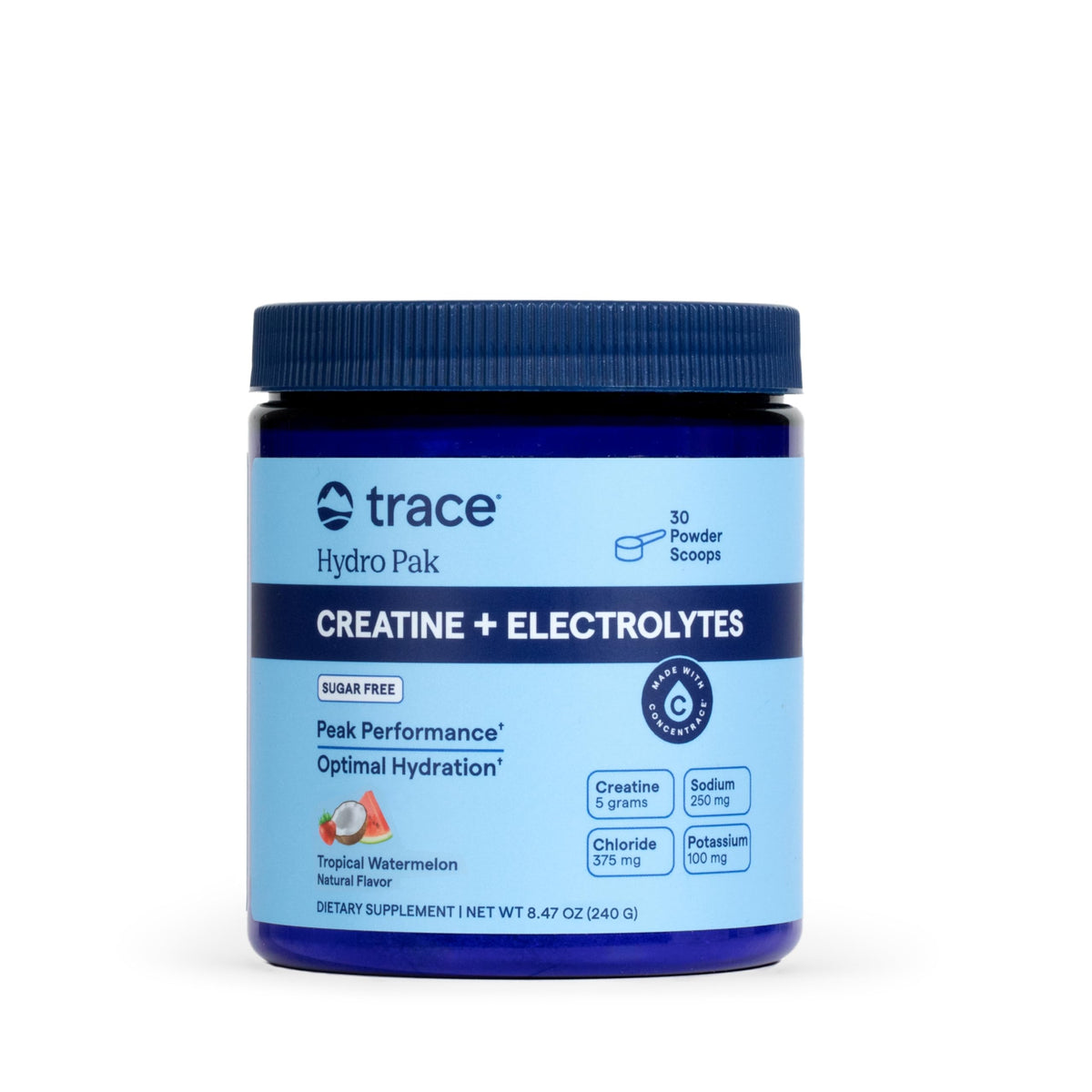 Trace Minerals Créatine + Électrolytes poudre goût pastèque tropicale vue avant
