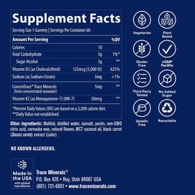 Trace Minerals Gummies D3 + K2 60 Servings Fraise - détails des ingrédients