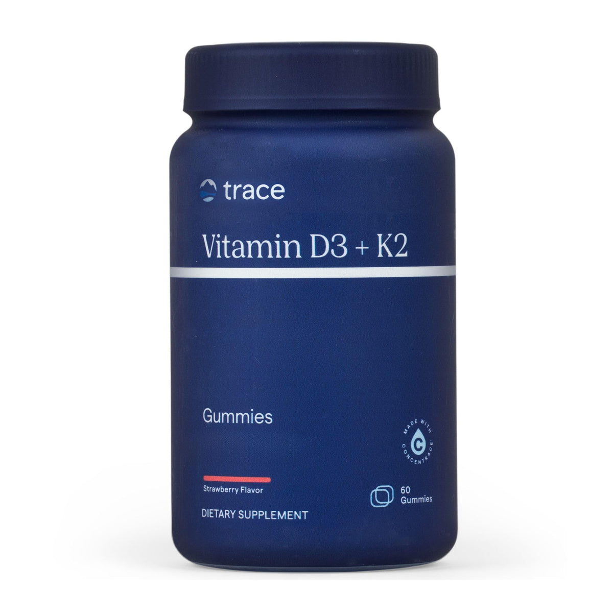 Trace Minerals Gummies D3 + K2 60 Servings Fraise - pot ouvert avec gummies