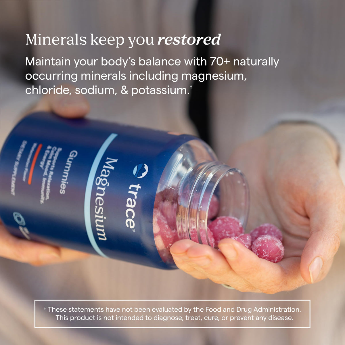 Trace Minerals Gummies de Magnésium, présentation des gummies dans un bol