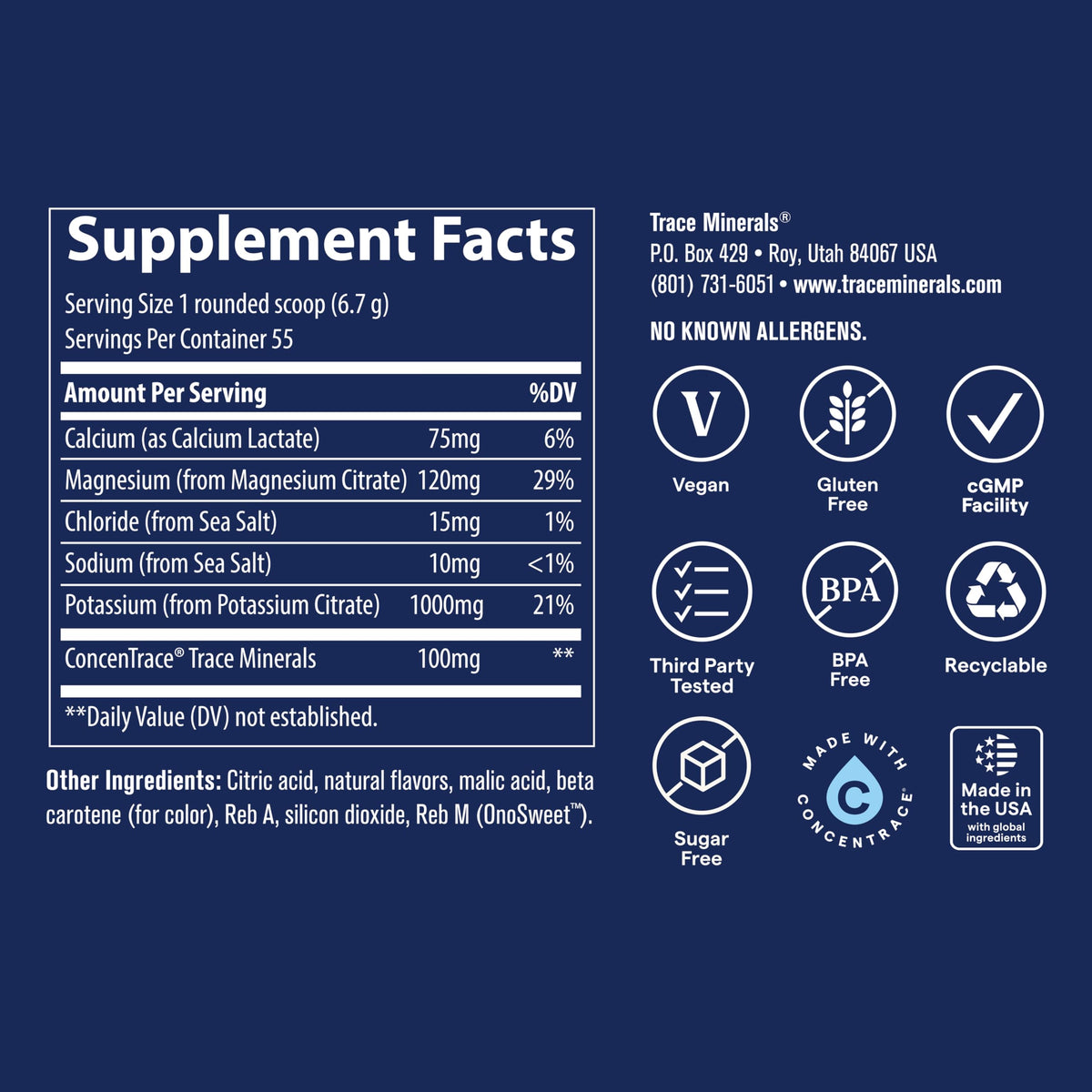 Trace Minerals Hydro Pak Électrolytes Keto Orange 55 Portions poudre dans un verre