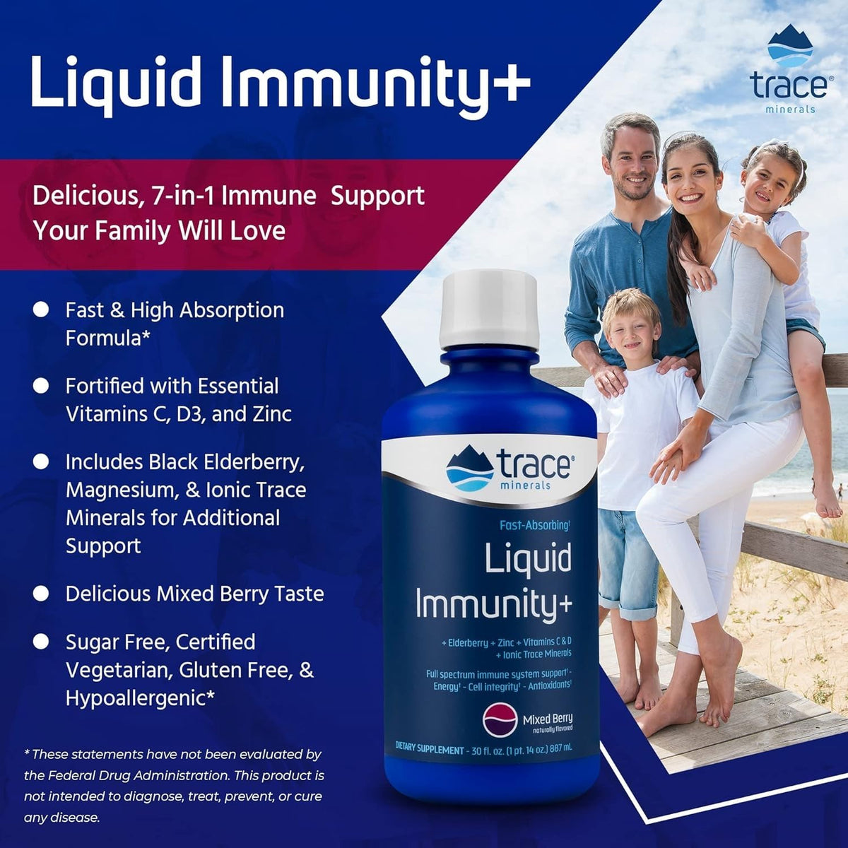 Trace Minerals Liquid daily wellness Mélange de Baies 1089g avec verre de jus