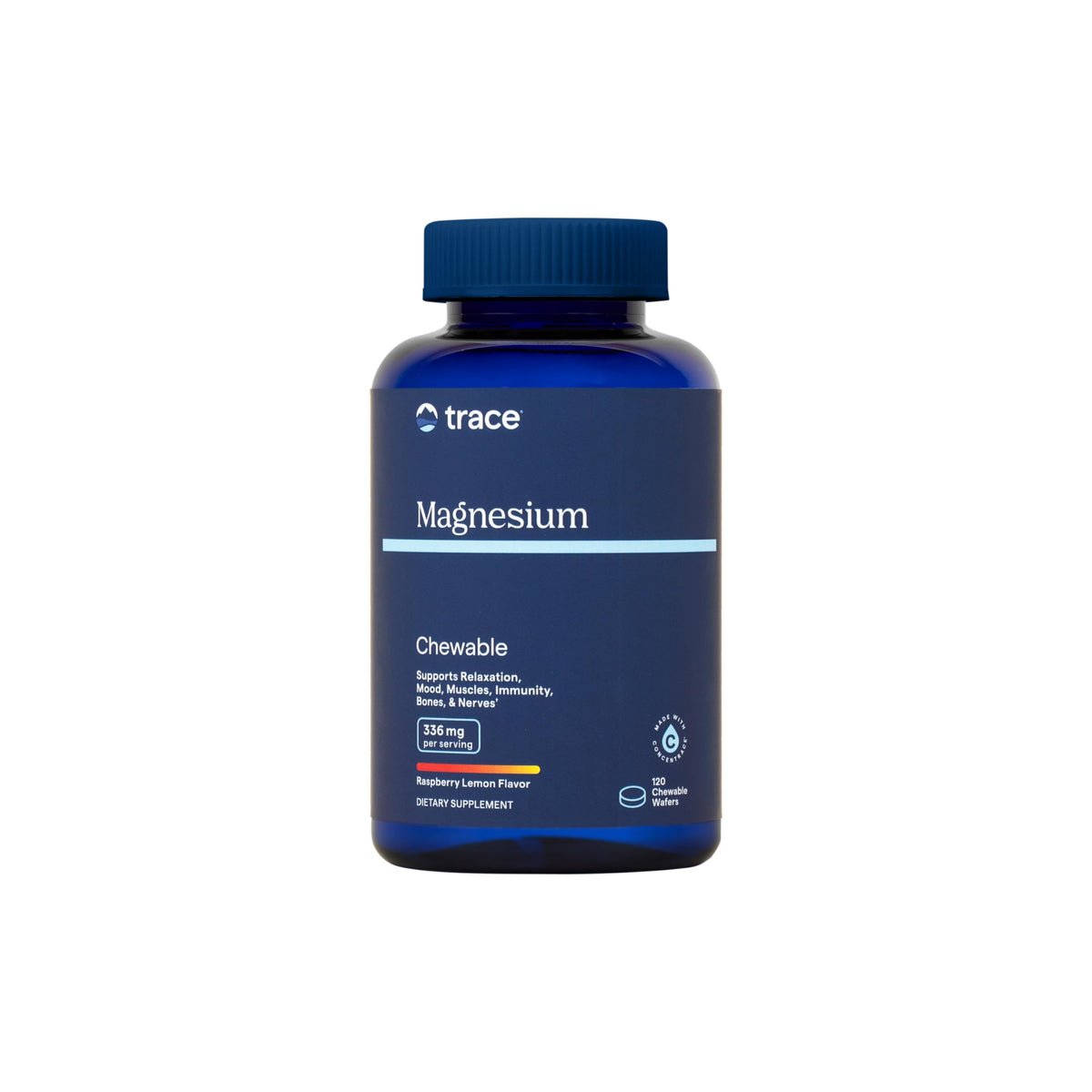 Trace Minerals Magnésium Chewable 120 comprimés framboise citron vue de face