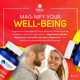 Trace Minerals Magnésium Chewable boîte ouverte avec comprimés visibles