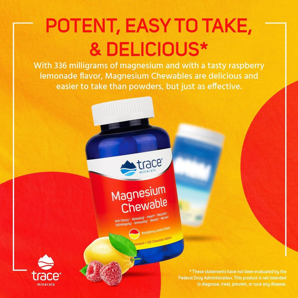 Trace Minerals Magnésium Chewable comprimés framboise citron en gros plan