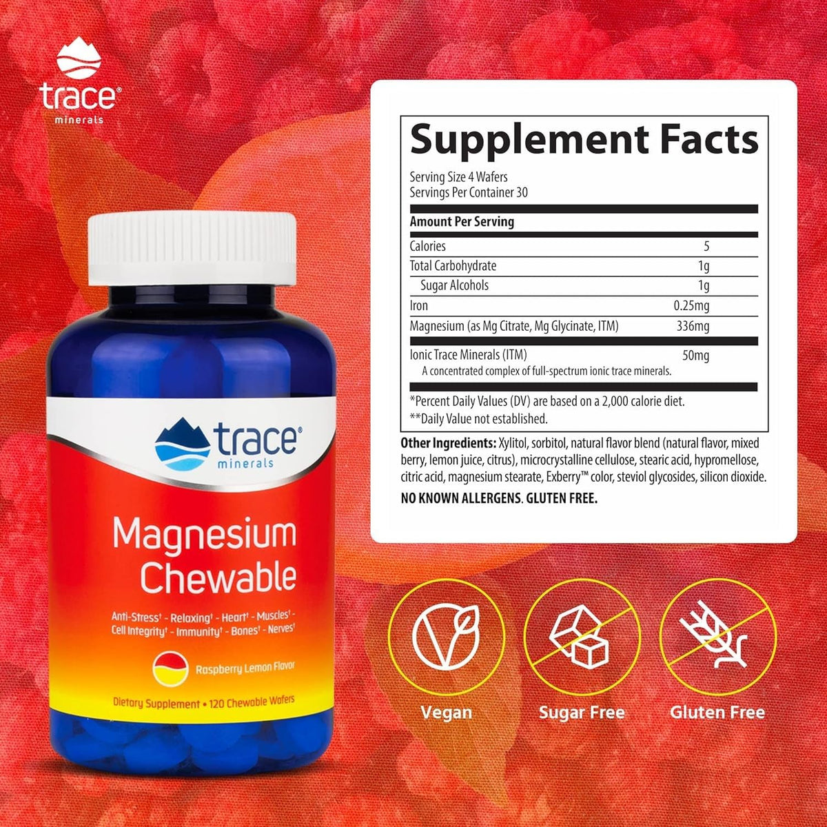 Trace Minerals Magnésium Chewable emballage avec informations nutritionnelles