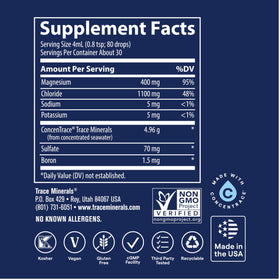 Trace Minerals Magnésium Ionique Liquide 400 mg gouttes dans un verre d'eau