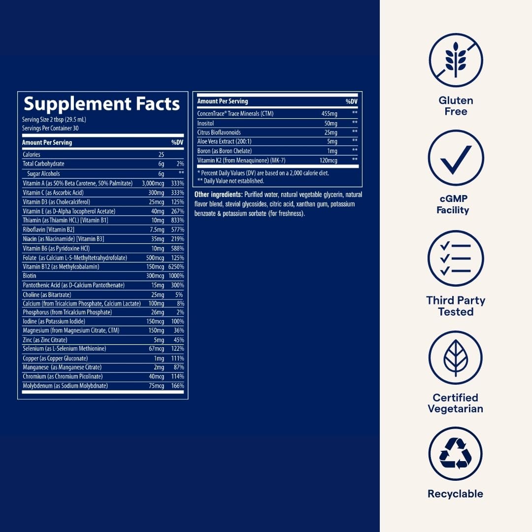 Trace Minerals Multivitamine Liquide 32 oz avec une cuillère doseuse