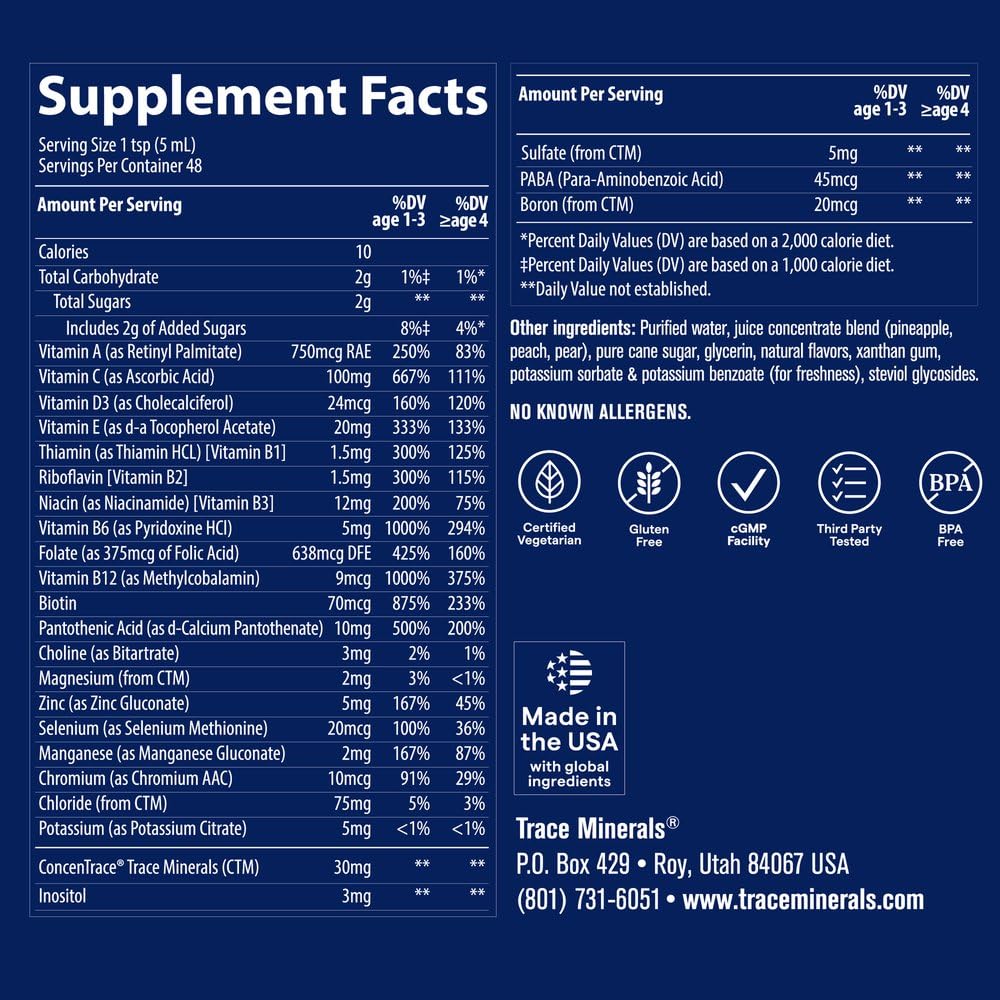 Trace Minerals Multivitamine Liquide Enfants Tropical Punch 240 ml avec verre