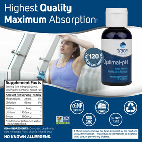 Trace Minerals Optimal-pH flacon avec étiquette détaillée