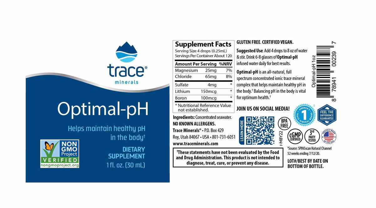 Trace Minerals Optimal-pH gouttes en action avec un verre