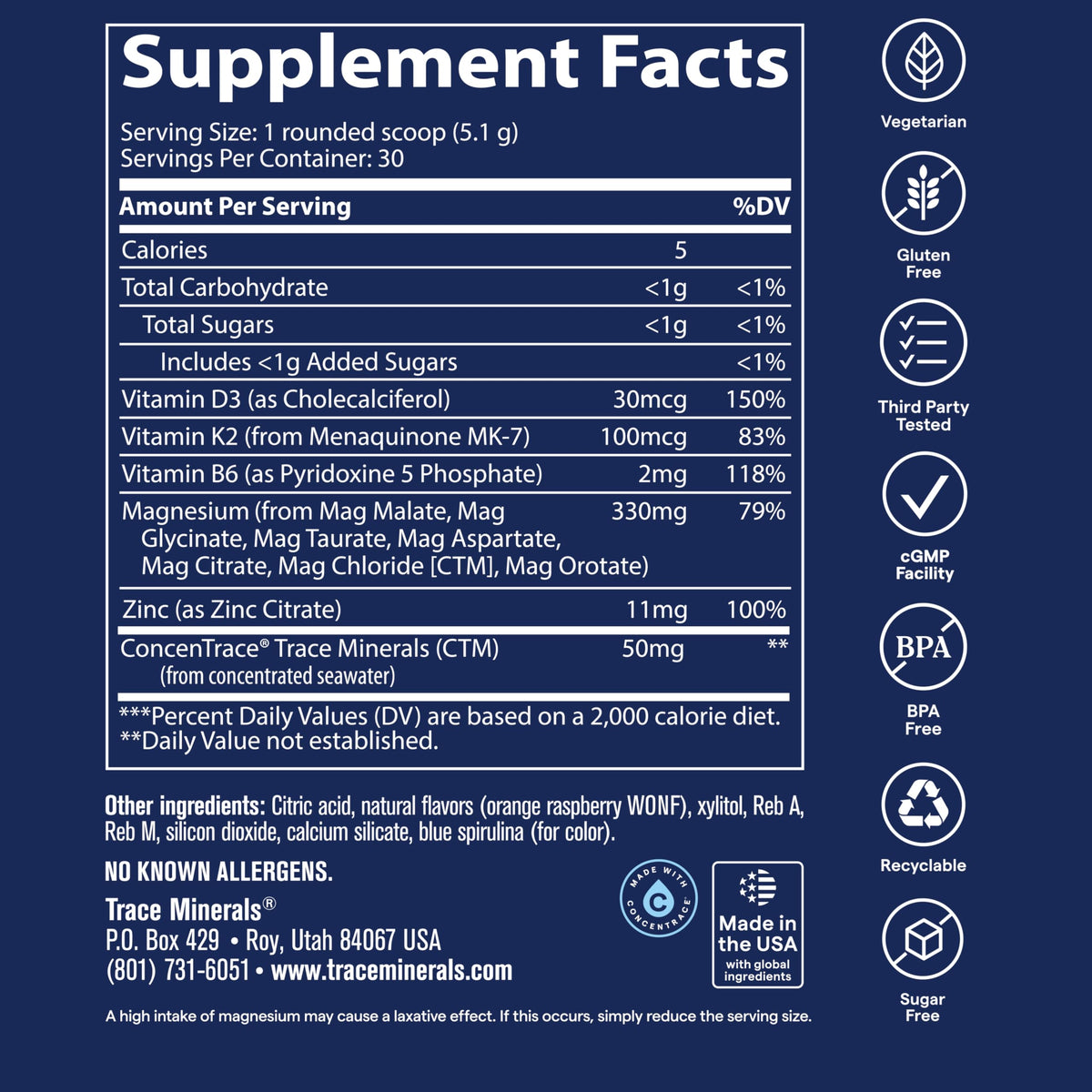 Trace Minerals Poudre de magnésium au goût Sherbet arc-en-ciel