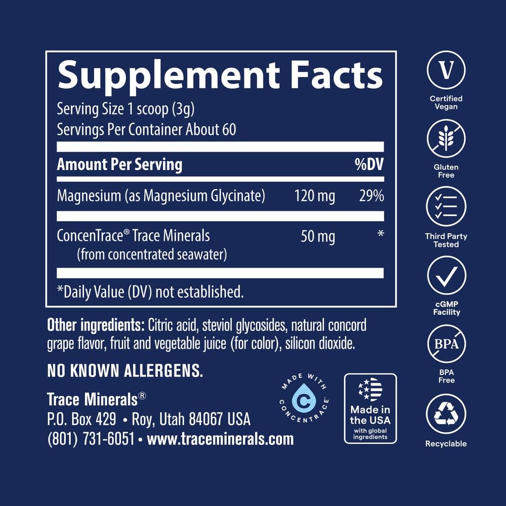 Trace Minerals Poudre de Magnésium Glycinate 222g contenu