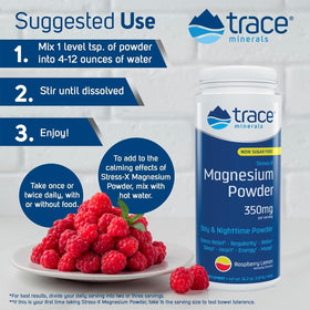 Trace Minerals Poudre de Magnésium Stress-X 350mg Framboise Citron cuillère dosée