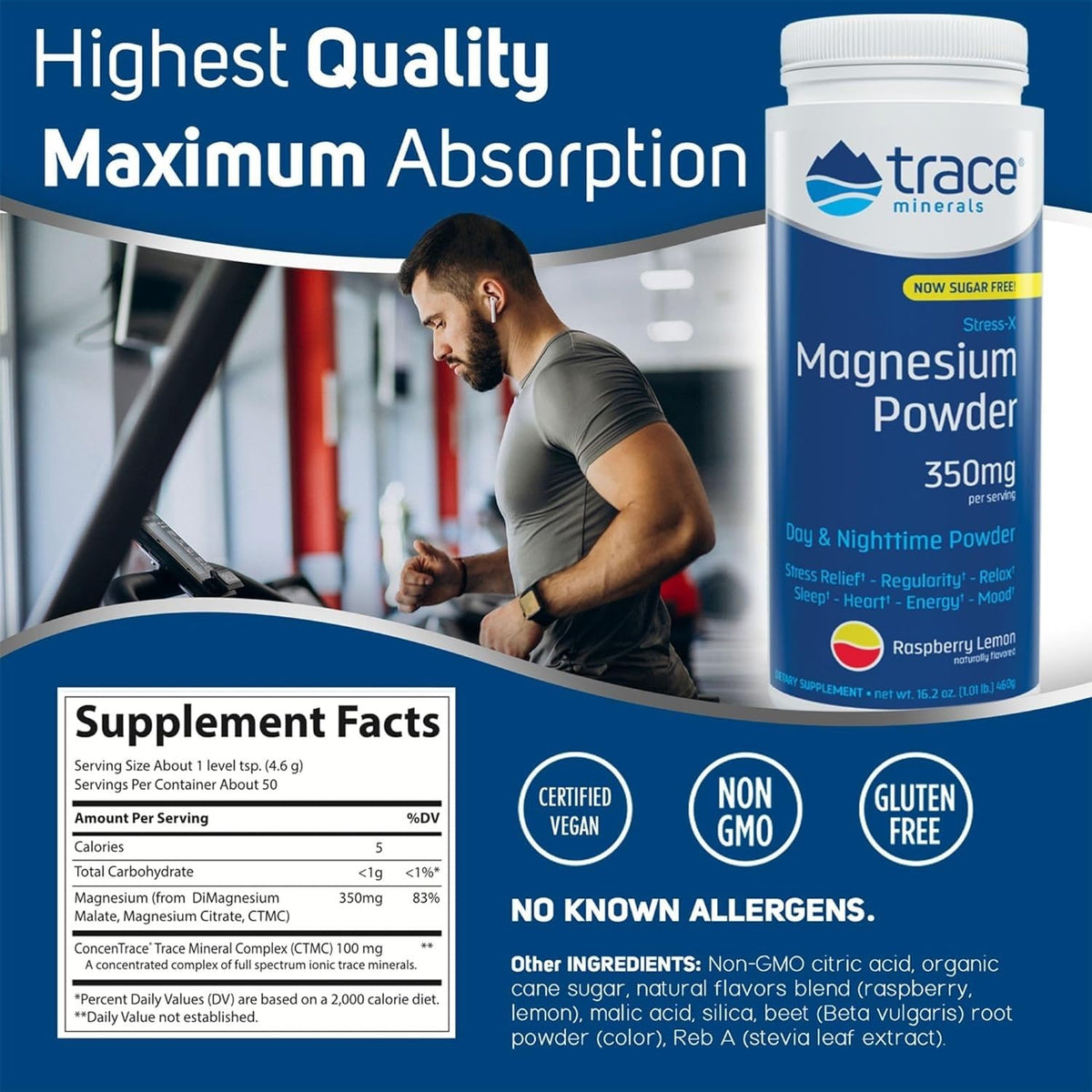 Trace Minerals Poudre de Magnésium Stress-X 350mg Framboise Citron emballage