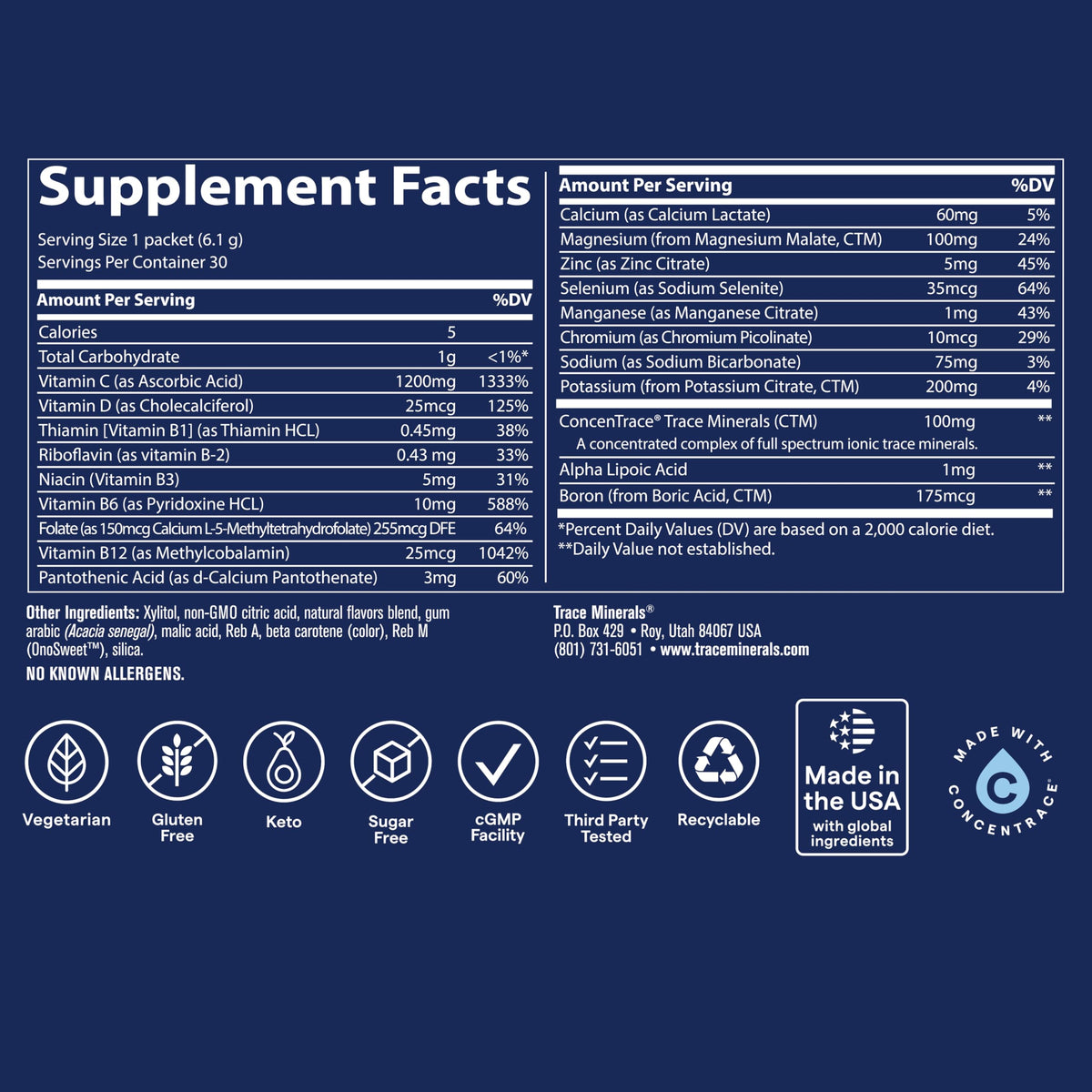 Trace Minerals Power Pak mélange électrolytique dans un verre d'eau