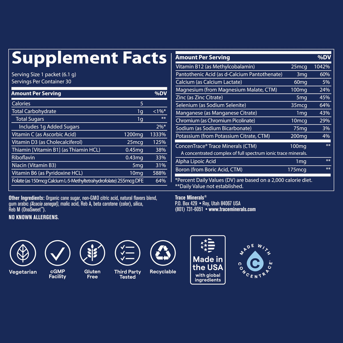 Trace Minerals Power Pak Poudre Électrolyte Tangerine sachets dans un verre d'eau