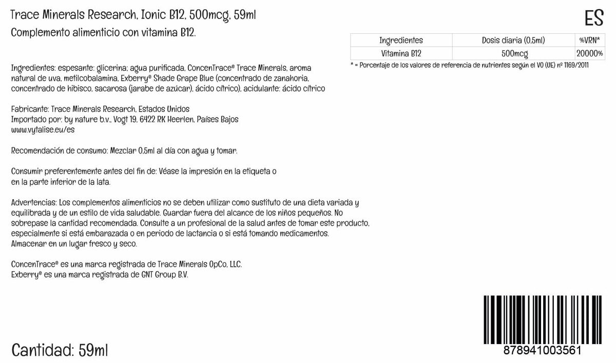 Trace Minerals Vitamine B12 Liquide Ionique 1000 mcg compte-gouttes