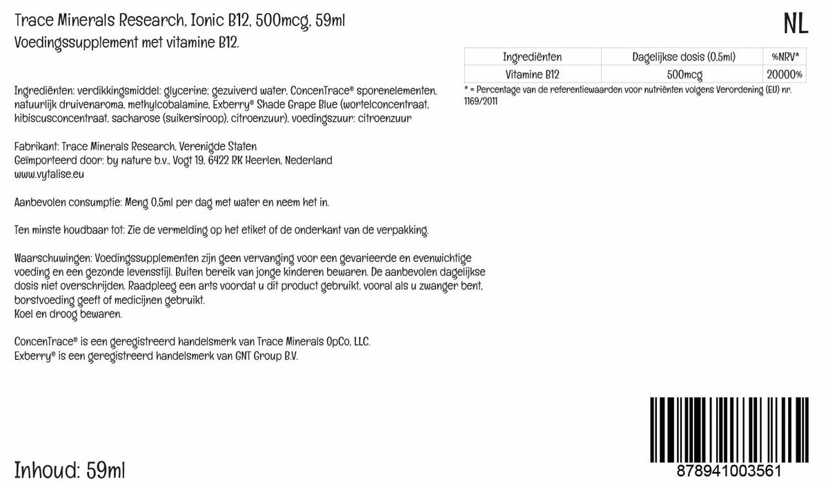 Trace Minerals Vitamine B12 Liquide Ionique 1000 mcg emballage