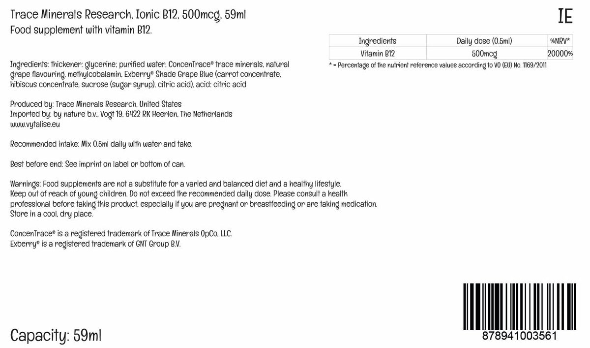 Trace Minerals Vitamine B12 Liquide Ionique 1000 mcg étiquette