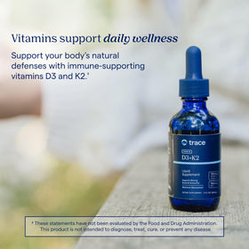 Trace Minerals Vitamine D3 + K2 5000 IU arrière de la bouteille