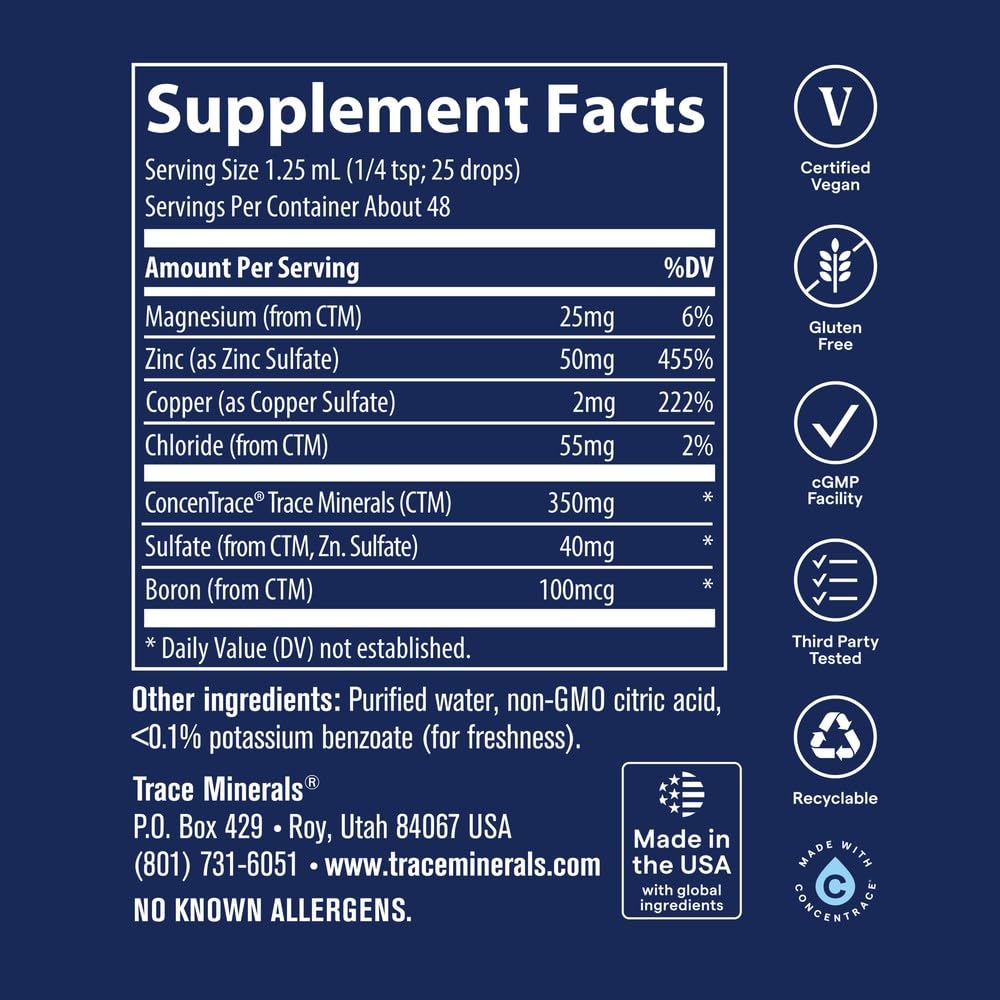 Trace Minerals Zinc Ionique Liquide 60 ml avec goutte