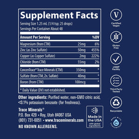 Trace Minerals Zinc Ionique Liquide 60 ml avec goutte