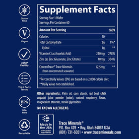 Trace Minerals Zinc + Vitamine C 60 pastilles à mâcher, présentation des pastilles