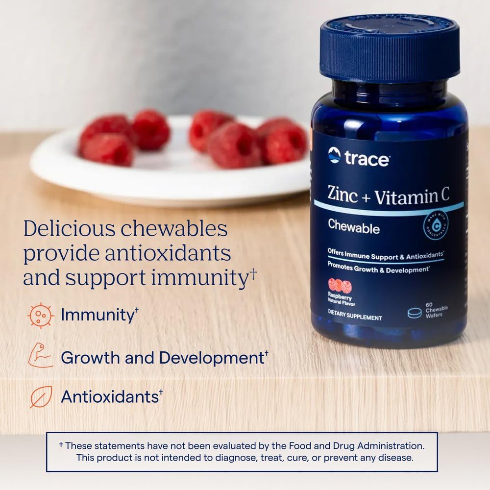 Trace Minerals Zinc + Vitamine C 60 pastilles à mâcher, vue de côté