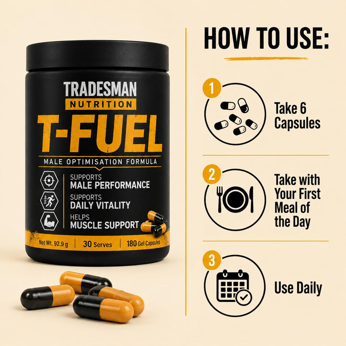 TRADESMAN NUTRITION T-Fuel et Shred 572g - détail de l'étiquette