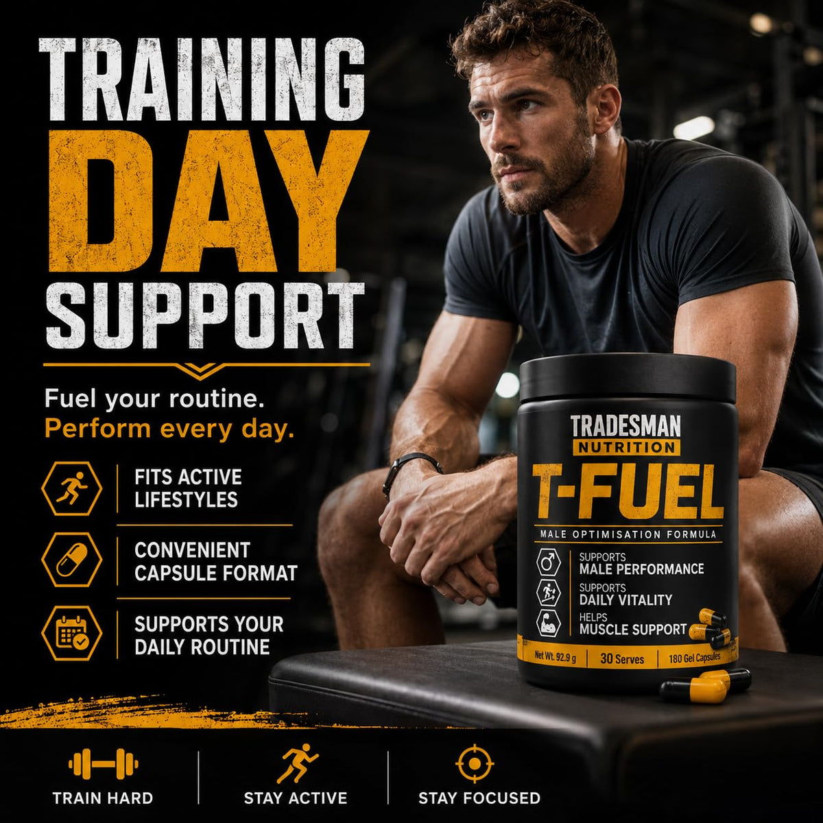 TRADESMAN NUTRITION T-Fuel et Shred 572g - présentation sur une table