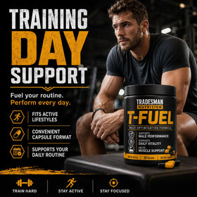 TRADESMAN NUTRITION T-Fuel et Shred 572g - présentation sur une table