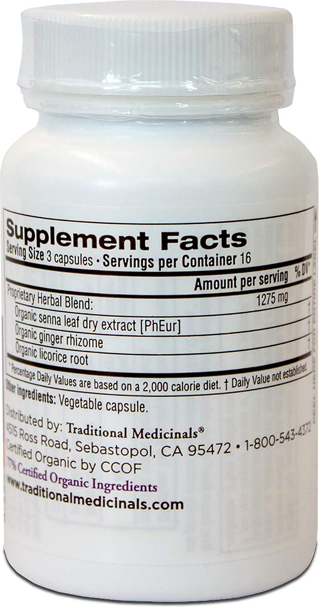 Traditional Medicinals Smooth Move Senna capsules on a wooden table