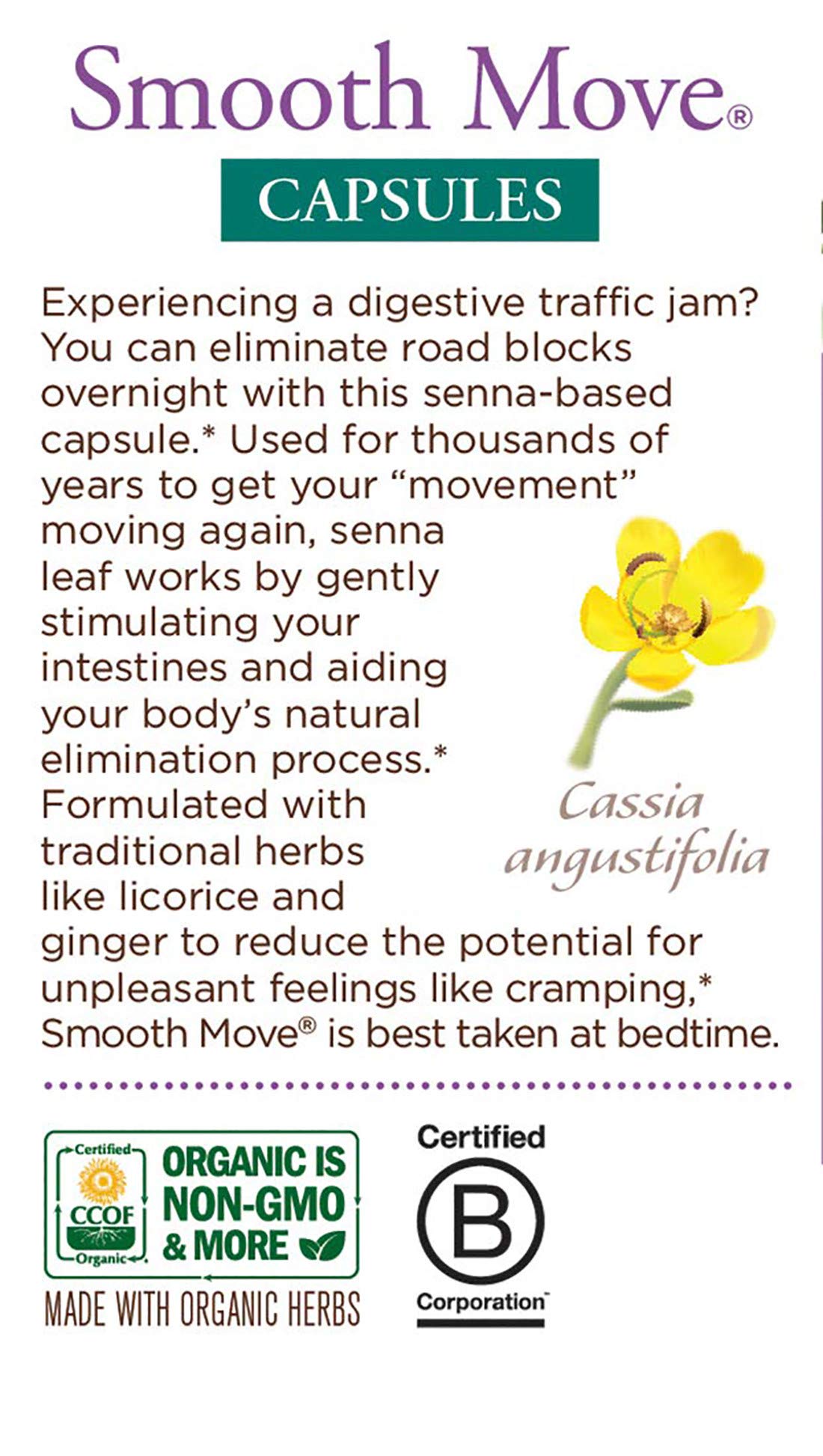 Traditional Medicinals Smooth Move Senna capsules with ingredients