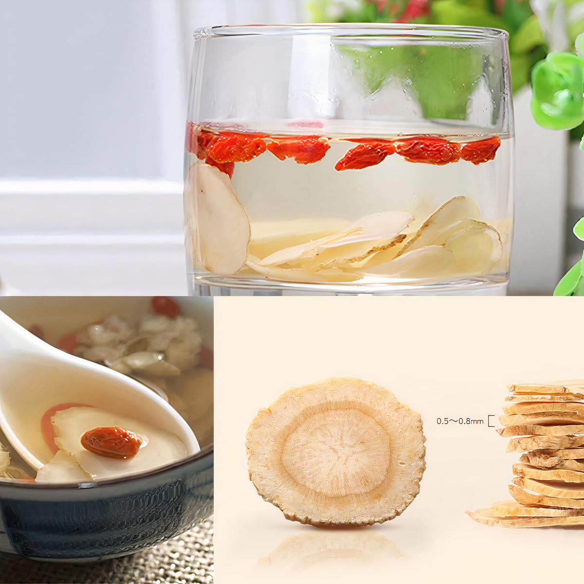 Tranches de ginseng américain Zen Ginseng avec des ingrédients de cuisine