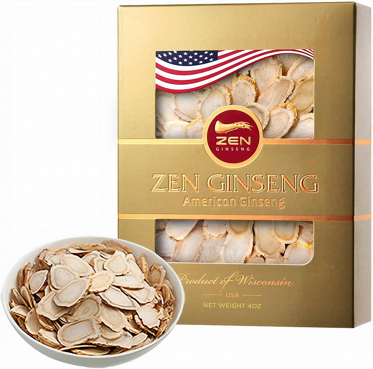 Tranches de ginseng du Wisconsin Zen Ginseng, vue de face
