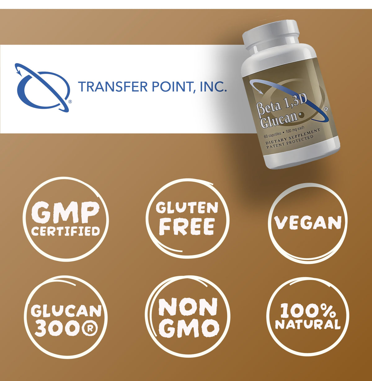 Transfert Point Beta 1,3D Glucan 100 mg 180 capsules avec une cuillère