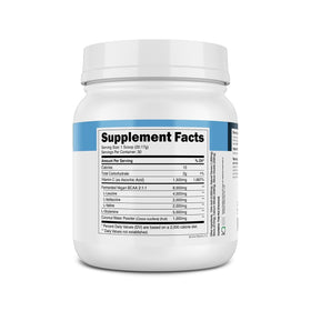 Transparent Labs BCAA Glutamine 8000 mg en poudre, étiquette avec informations nutritionnelles